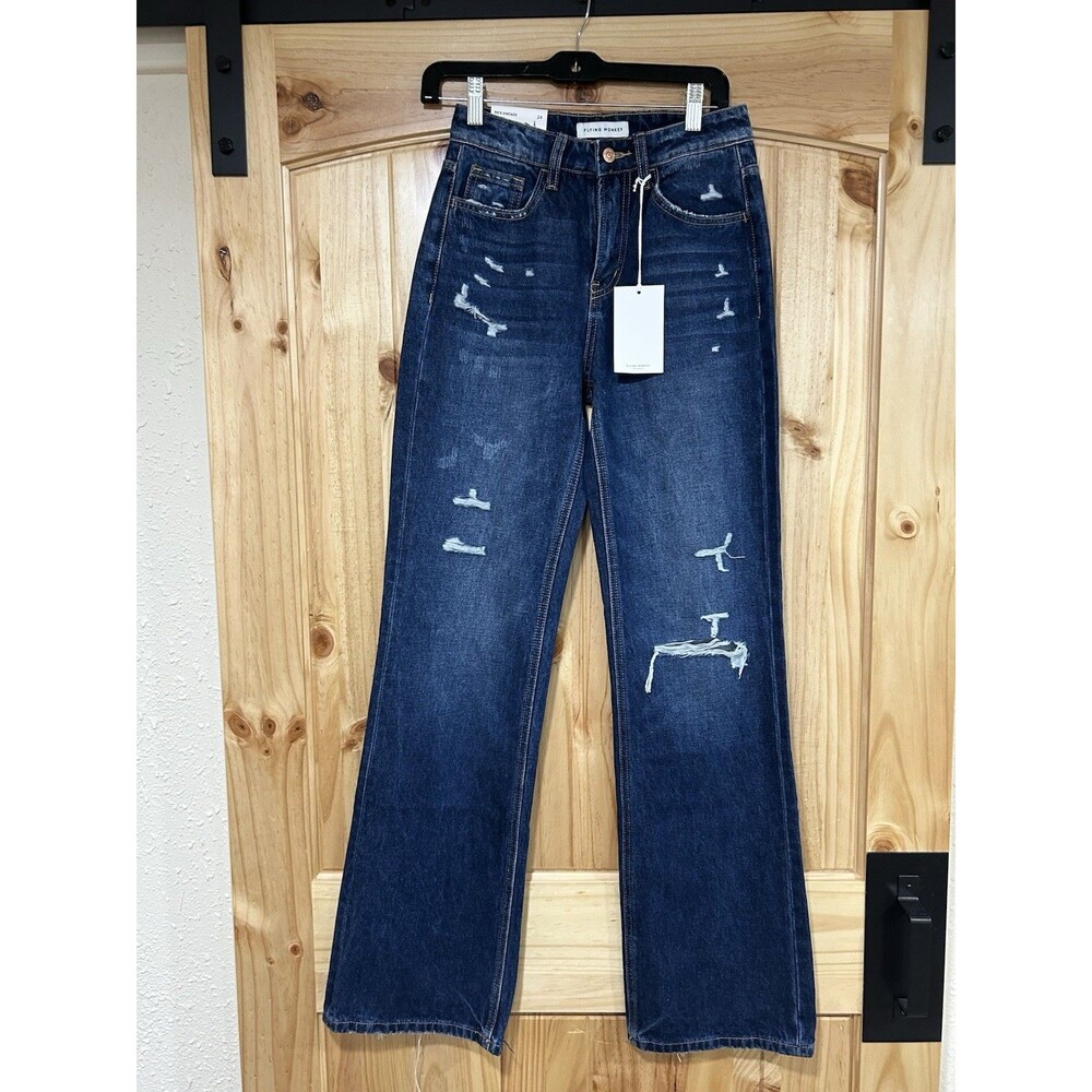 Flying Monkey Women's Dark Blue Distressed Skinny Jeans